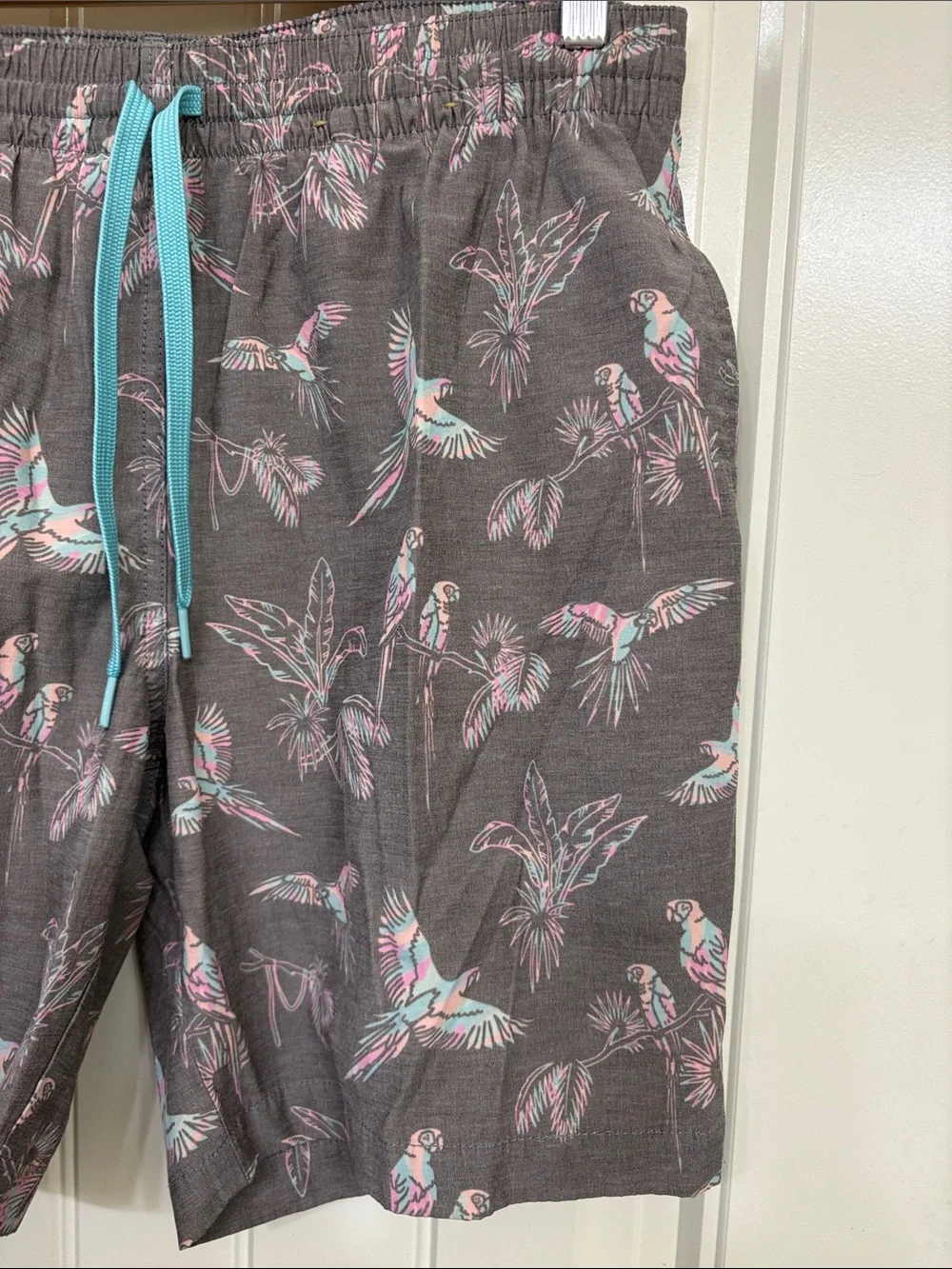 Chubbies Gray Tropical Parrot Print Swim Trunks with Teal Drawstring summer